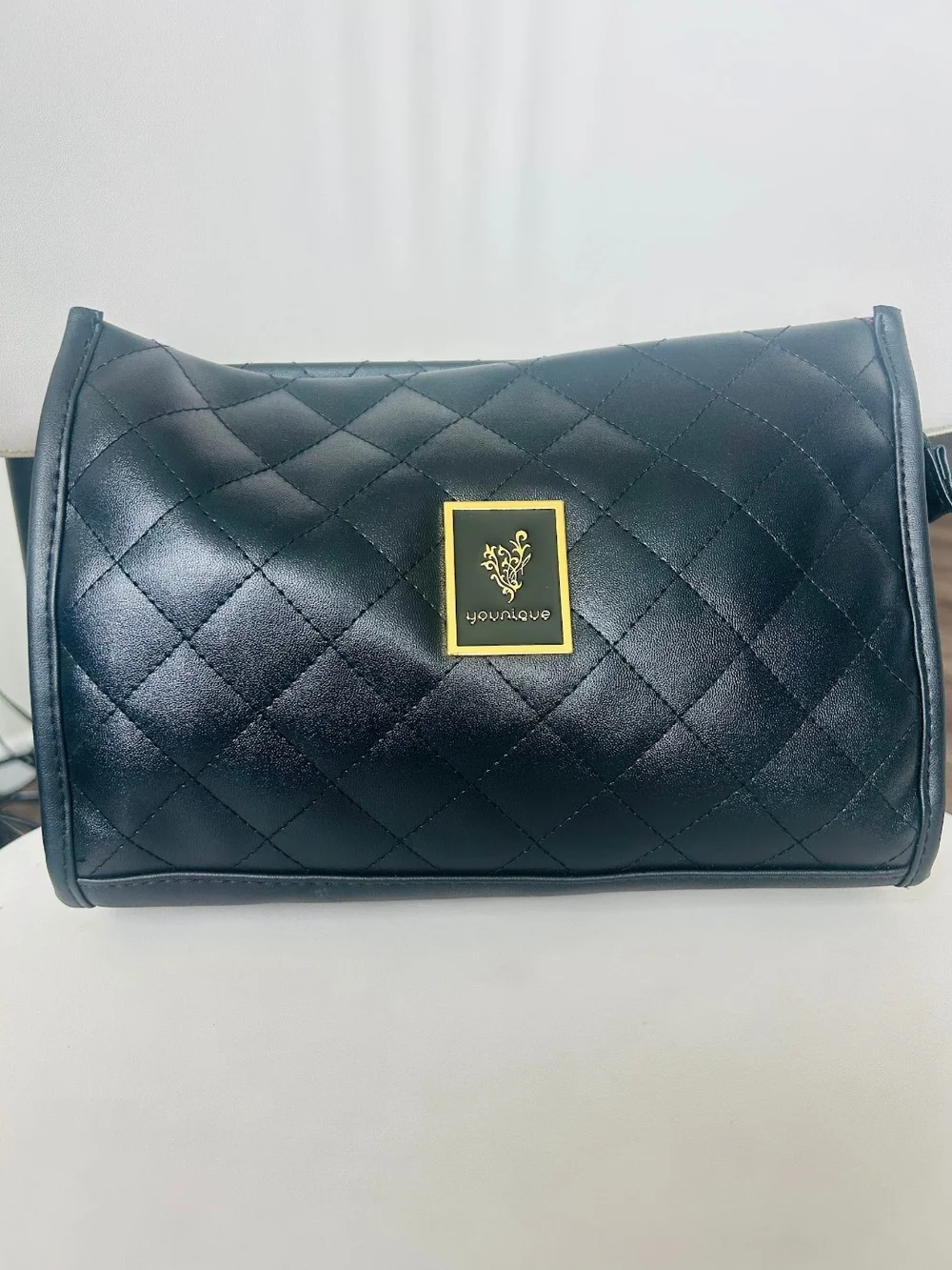 Younique Black Quilted Wristlet with Gold Logo Accent